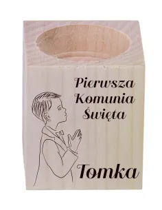 ŚWIECZNIK drewniany z grawerem podziękowanie dla gości pierwsza komunia święta