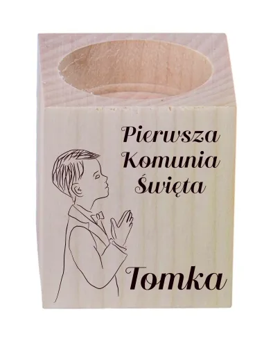 ŚWIECZNIK drewniany z grawerem podziękowanie dla gości pierwsza komunia święta