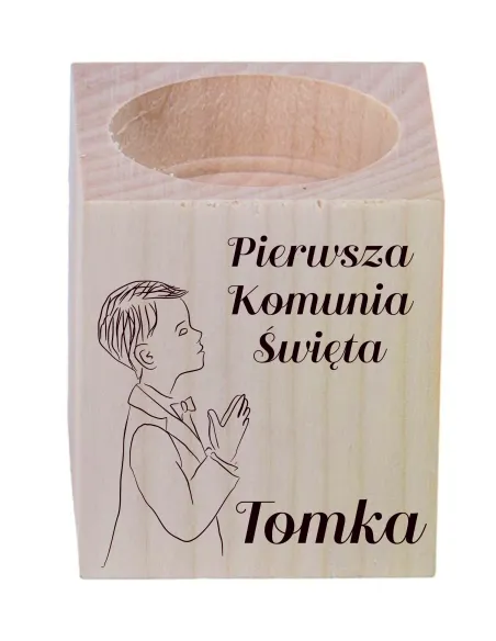 ŚWIECZNIK drewniany z grawerem podziękowanie dla gości pierwsza komunia święta