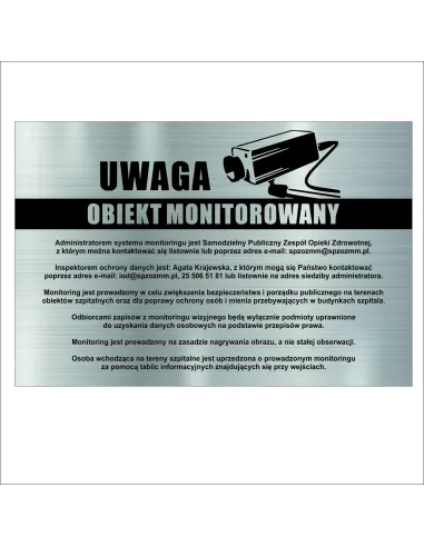 Tabliczka Tablica MONITORING TEREN OBSZAR OBIEKT MONITOROWANY 30x20 cm