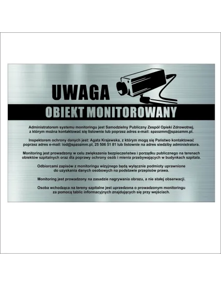 Tabliczka Tablica MONITORING TEREN OBSZAR OBIEKT MONITOROWANY 30x20 cm