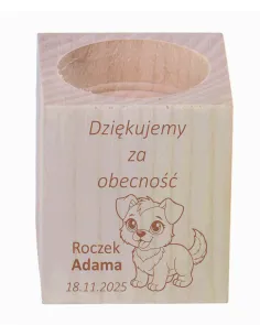 GRAWER ŚWIECZNIK drewniany podziękowania ZA OBECNOŚĆ CHRZEST ŚWIĘTY ROCZEK + IMIĘ