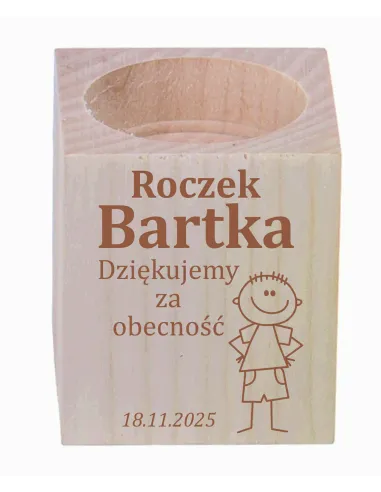 GRAWER ŚWIECZNIK drewniany podziękowania ZA OBECNOŚĆ CHRZEST ŚWIĘTY ROCZEK + IMIĘ