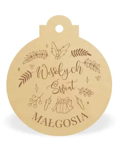 DREWNIANA BOMBKA PERSONALIZACJA TWOJE IMIĘ święta ozdoba choinkowa mikołajki GRAWER