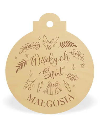 DREWNIANA BOMBKA Z napisem LOGO nazwa firmy ozdoba na choinkę święta GRAWER