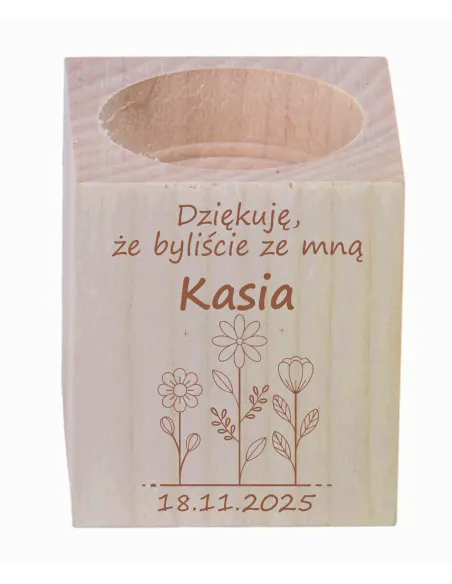 GRAWER ŚWIECZNIK drewniany podziękowania ZA OBECNOŚĆ CHRZEST ŚWIĘTY ROCZEK + IMIĘ