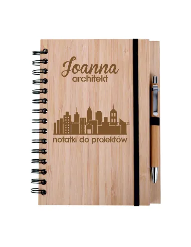 zestaw notes notatnik drewniany A5 grawer prezent dla architekta