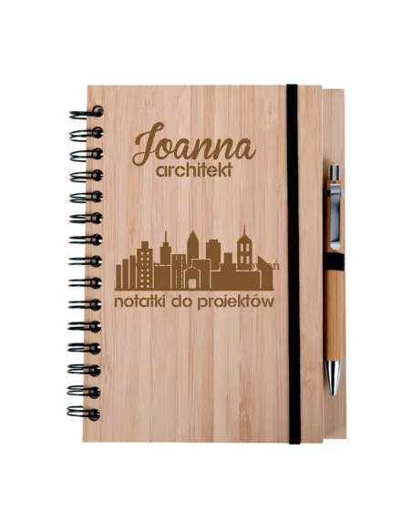 zestaw notes notatnik drewniany A5 grawer prezent dla architekta