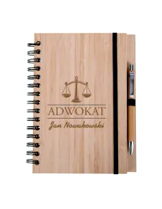 zestaw notes notatnik drewniany A5 grawer prezent dla adwokata
