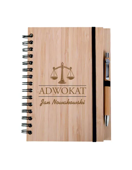 zestaw notes notatnik drewniany A5 grawer prezent dla adwokata
