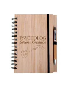 zestaw notes notatnik drewniany A5 grawer prezent dla psychologa