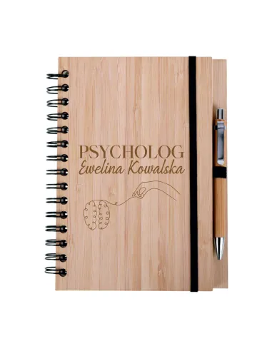 zestaw notes notatnik drewniany A5 grawer prezent dla psychologa