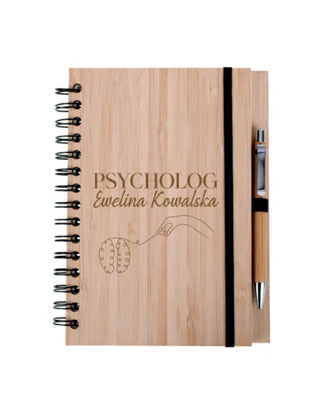 zestaw notes notatnik drewniany A5 grawer prezent dla psychologa