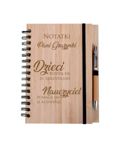 zestaw notes notatnik drewniany A5 grawer prezent dla nauczycielki