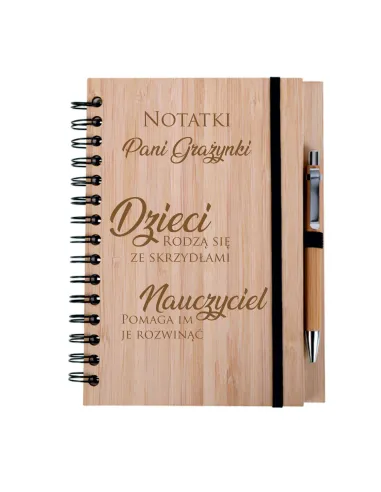 zestaw notes notatnik drewniany A5 grawer prezent dla nauczycielki