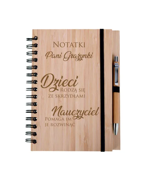 zestaw notes notatnik drewniany A5 grawer prezent dla nauczycielki