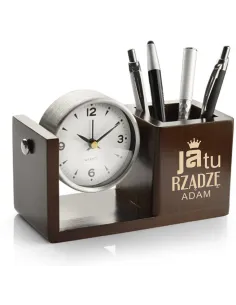 GRAWEROWANY Przybornik na biurko z zegarkiem personalizowany prezent dla SZEFA