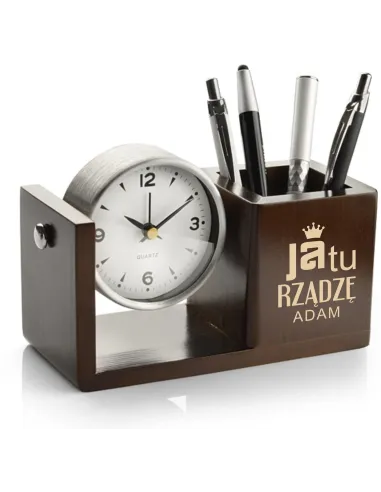 GRAWEROWANY Przybornik na biurko z zegarkiem personalizowany prezent dla SZEFA