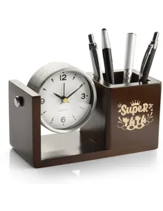 GRAWEROWANY Przybornik na biurko z zegarkiem personalizowany prezent dla TATY