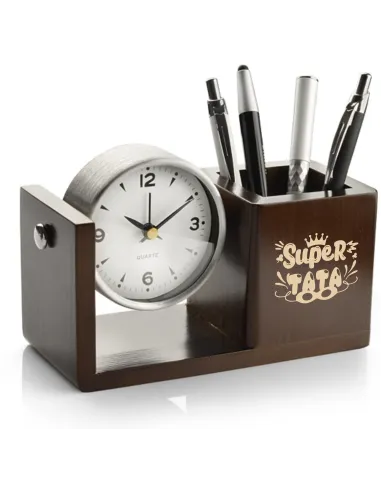 GRAWEROWANY Przybornik na biurko z zegarkiem personalizowany prezent dla TATY
