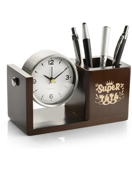 GRAWEROWANY Przybornik na biurko z zegarkiem personalizowany prezent dla TATY