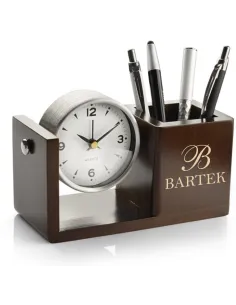 GRAWEROWANY Przybornik na biurko z zegarkiem personalizowany prezent Z IMIENIEM