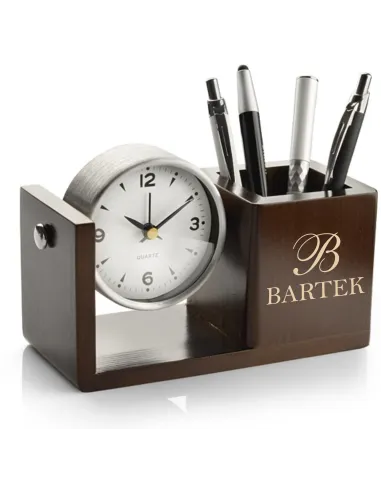 GRAWEROWANY Przybornik na biurko z zegarkiem personalizowany prezent Z IMIENIEM