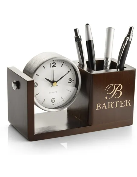 GRAWEROWANY Przybornik na biurko z zegarkiem personalizowany prezent Z IMIENIEM