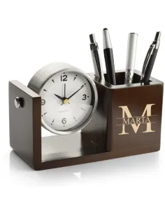 GRAWEROWANY Przybornik na biurko z zegarkiem personalizowany prezent Z IMIENIEM INICJAŁEM