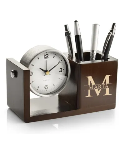 GRAWEROWANY Przybornik na biurko z zegarkiem personalizowany prezent Z IMIENIEM INICJAŁEM