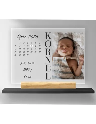 WYJĄTKOWY DZIEŃ ZDJĘCIE DATA IMIĘ wydruk na plexi prezent NARODZINY DZIECKA statuetka tabliczka ramka