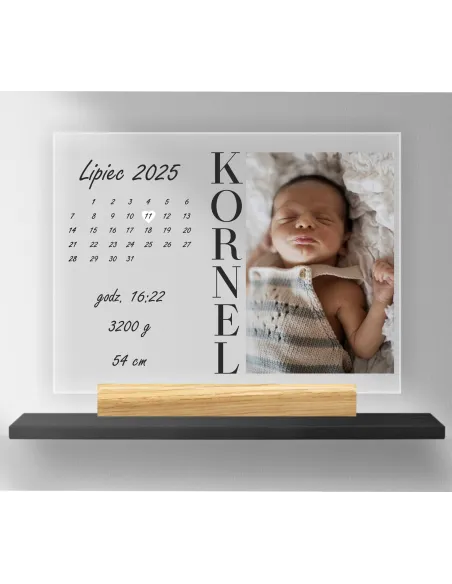WYJĄTKOWY DZIEŃ ZDJĘCIE DATA IMIĘ wydruk na plexi prezent NARODZINY DZIECKA statuetka tabliczka ramka