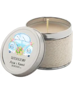 Podziękowanie dla gości weselnych na ślub świeczki zapachowe z nadrukiem UV