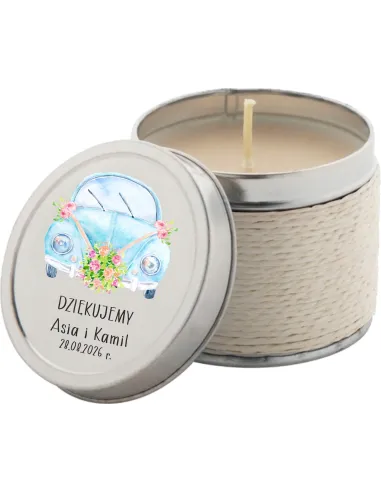 Podziękowanie dla gości weselnych na ślub świeczki zapachowe z nadrukiem UV