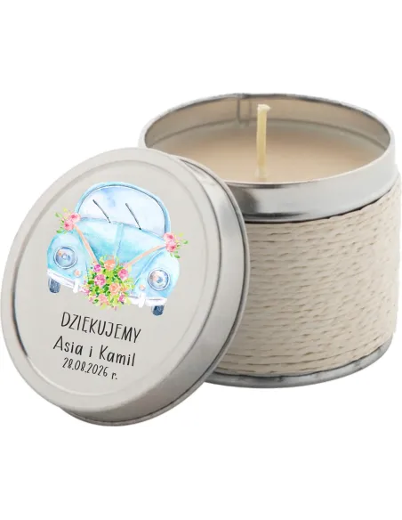 Podziękowanie dla gości weselnych na ślub świeczki zapachowe z nadrukiem UV