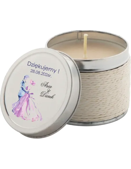 ŚWIECZKA zapachowa PODZIĘKOWANIE DLA GOŚCI NA ŚLUB WESELE nadruk UV