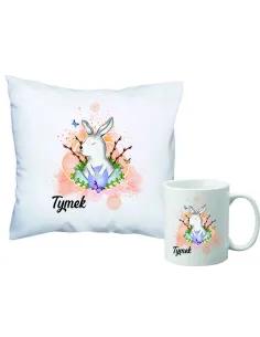 Zestaw Poduszka i Kubek PREZENT ŚWIĄTA WIELKANOCNE dekoracja + twoje imię