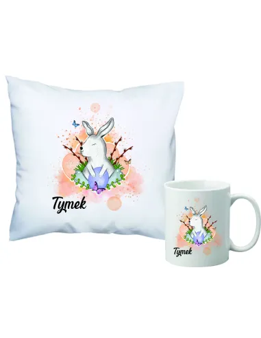 Zestaw Poduszka i Kubek PREZENT ŚWIĄTA WIELKANOCNE dekoracja + twoje imię