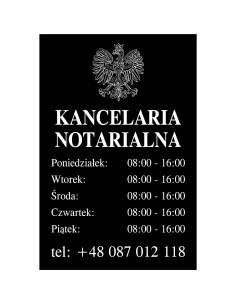 Tabliczka Grawerowana Kancelaria Notarialna godziny otwarcia czarna 30x20 cm