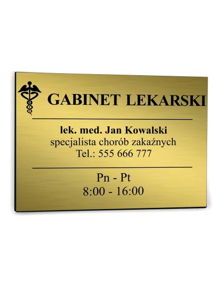 nadruk UV TABLICZKA 30x20 GABINET LEKARSKI nazwisko godziny otwarcia nr tel