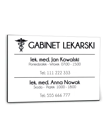 nadruk TABLICZKA biała 30x20 GABINET LEKARSKI nazwisko godziny otwarcia
