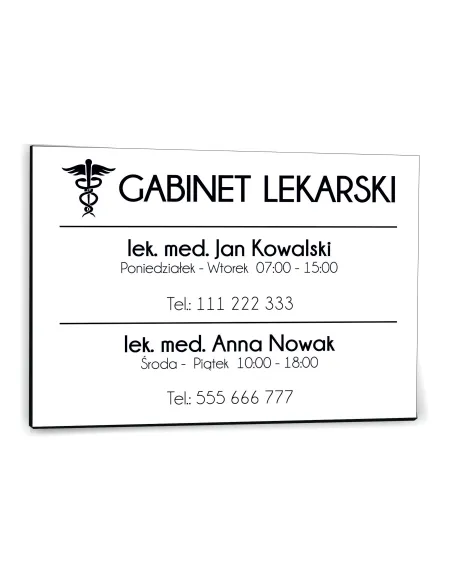 nadruk TABLICZKA biała 30x20 GABINET LEKARSKI nazwisko godziny otwarcia