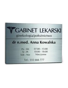 nadruk TABLICZKA srebrna 30x20 GABINET LEKARSKI nazwisko godziny otwarcia