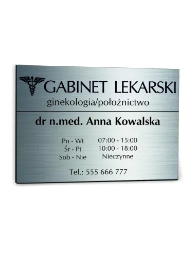 nadruk TABLICZKA srebrna 30x20 GABINET LEKARSKI nazwisko godziny otwarcia