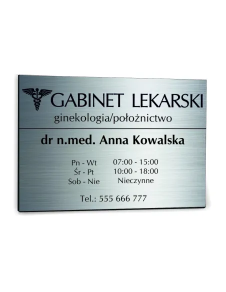 nadruk TABLICZKA srebrna 30x20 GABINET LEKARSKI nazwisko godziny otwarcia