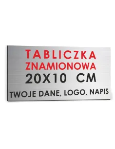 NADRUK TABLICZKA ZNAMIONOWA FIRMY z dibondu 20x10 cm TWÓJ NAPIS LOGO srebrna