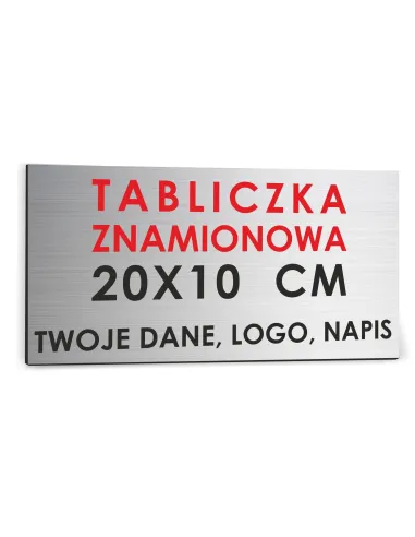 NADRUK TABLICZKA ZNAMIONOWA FIRMY z dibondu 20x10 cm TWÓJ NAPIS LOGO srebrna