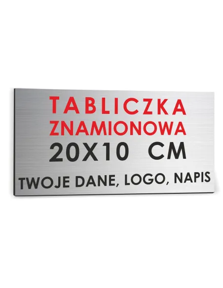 NADRUK TABLICZKA ZNAMIONOWA FIRMY z dibondu 20x10 cm TWÓJ NAPIS LOGO srebrna