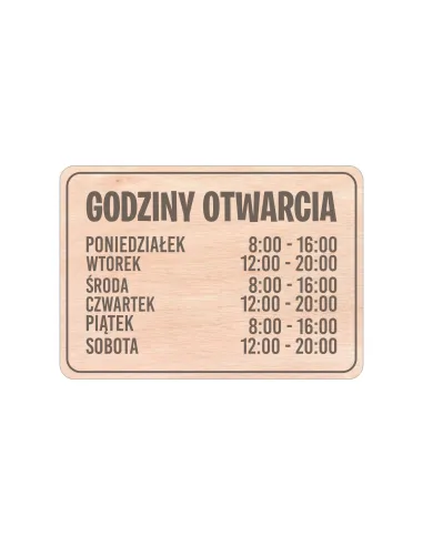 Grawerowana TABLICZKA DREWNIANA z godzinami otwarcia TWÓJ TEKST LOGO A5