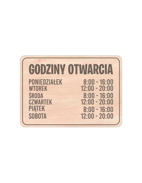 Grawerowana TABLICZKA DREWNIANA z godzinami otwarcia TWÓJ TEKST LOGO A5